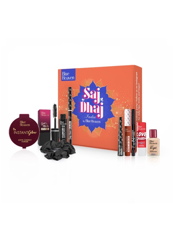 Blue Heaven Saj Dhaj Festive Makeup Kit for women- Natural, Pack of 10 | Full face Makeup kit, Medium Tone combo, 19g+26.3ml - Image 1